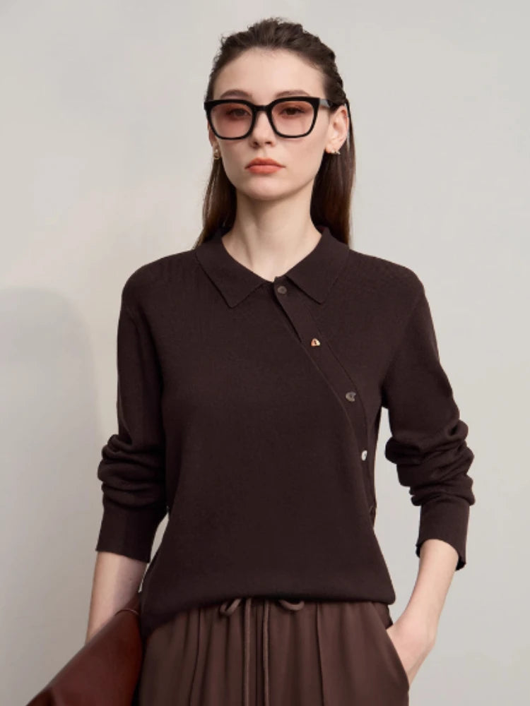 Women's Asymmetrical Knit Sweater - Casual Autumn Long Sleeve Pullover