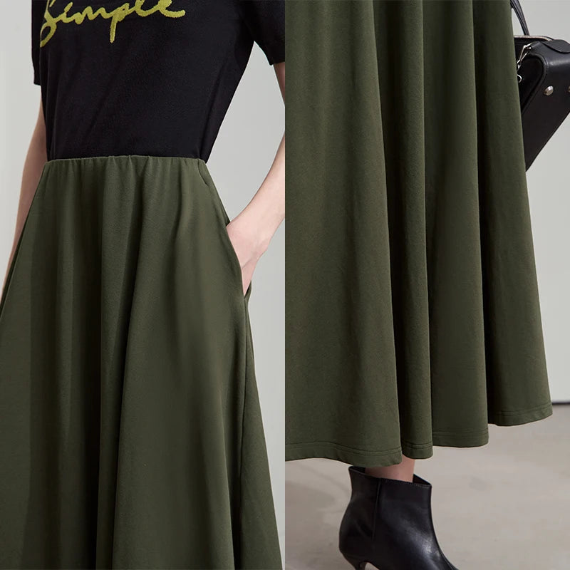 Cotton Knitted A-Line Midi Skirt - Elegant Autumn Fashion