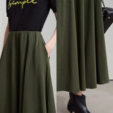 Cotton Knitted A-Line Midi Skirt - Elegant Versatile Autumn Wear