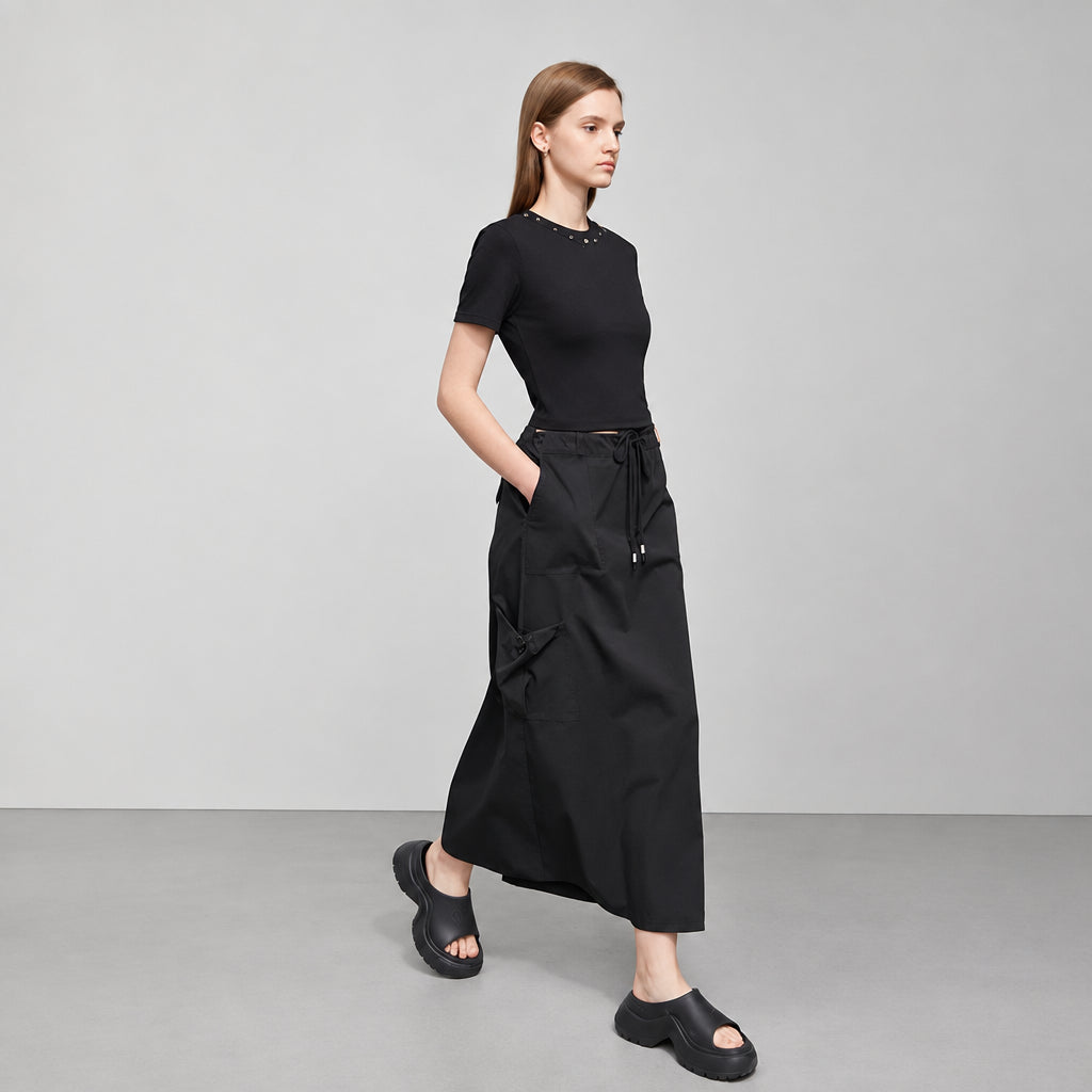 Minimalist Multi-Pocket Long Skirt - Casual Autumn Wear