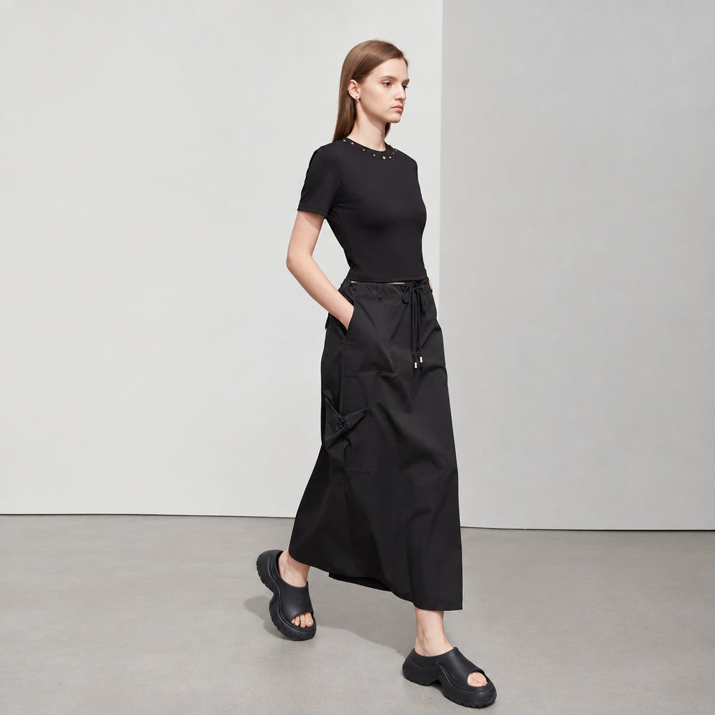 Women's Minimalist Multi-pocket Long Skirt - Casual Autumn Style