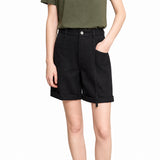 Women's Retro Cotton Denim Shorts - Minimalist Summer Loose Fit