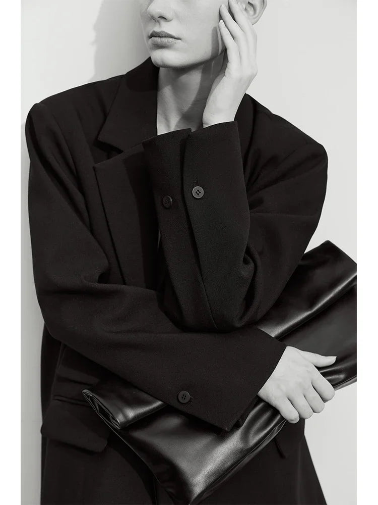 Women's Mid-Length Double Buckle Blazer - Versatile Office Jacket