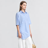 Women's Batwing Sleeve Office Blouse - Summer Oblique Lapel Shirt
