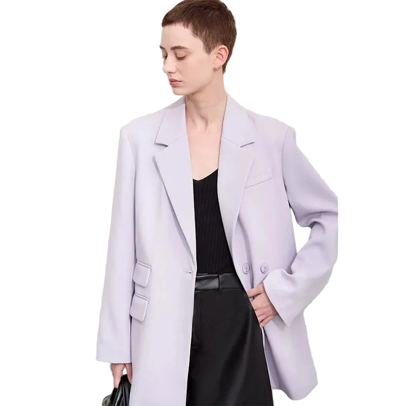 Women's Mid-Length Double Buckle Blazer - Versatile Office Jacket