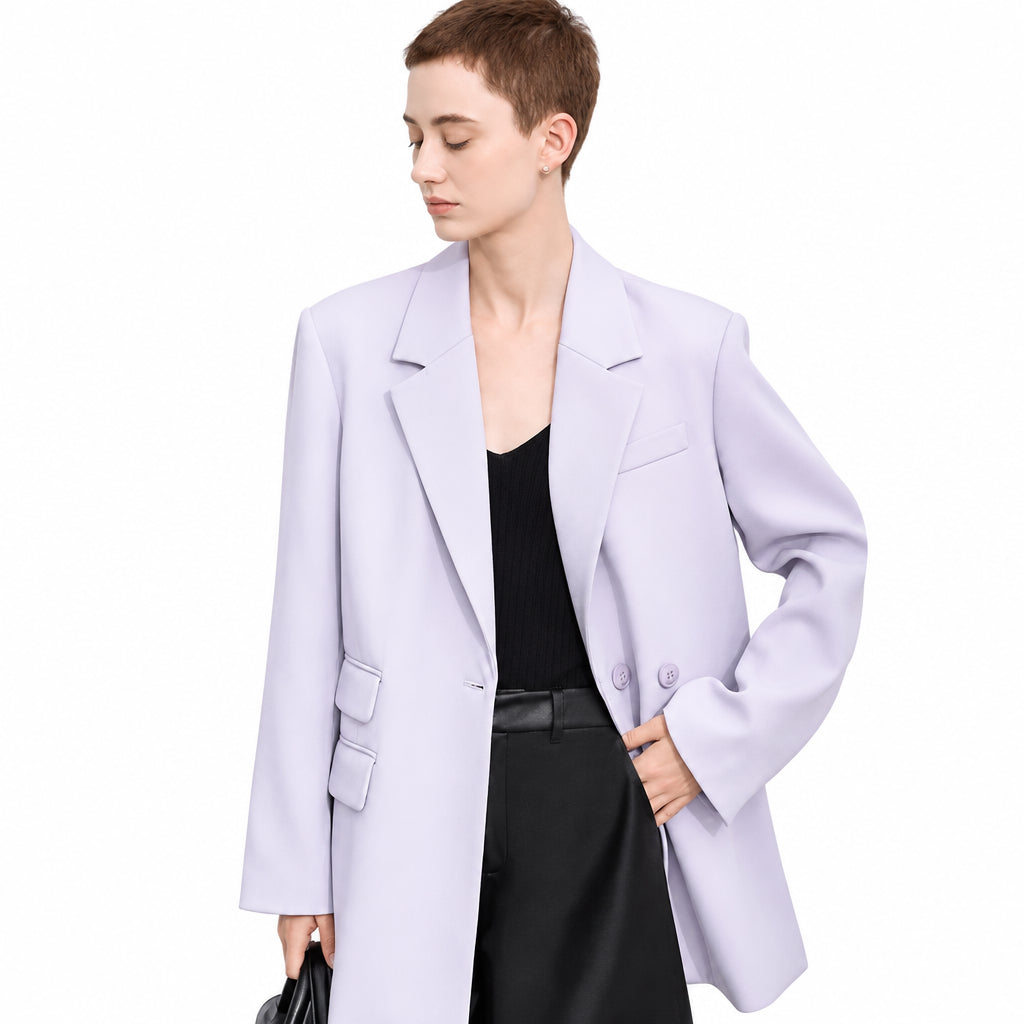 Women's Double Buckle Mid-length Blazer - Versatile Office Jacket