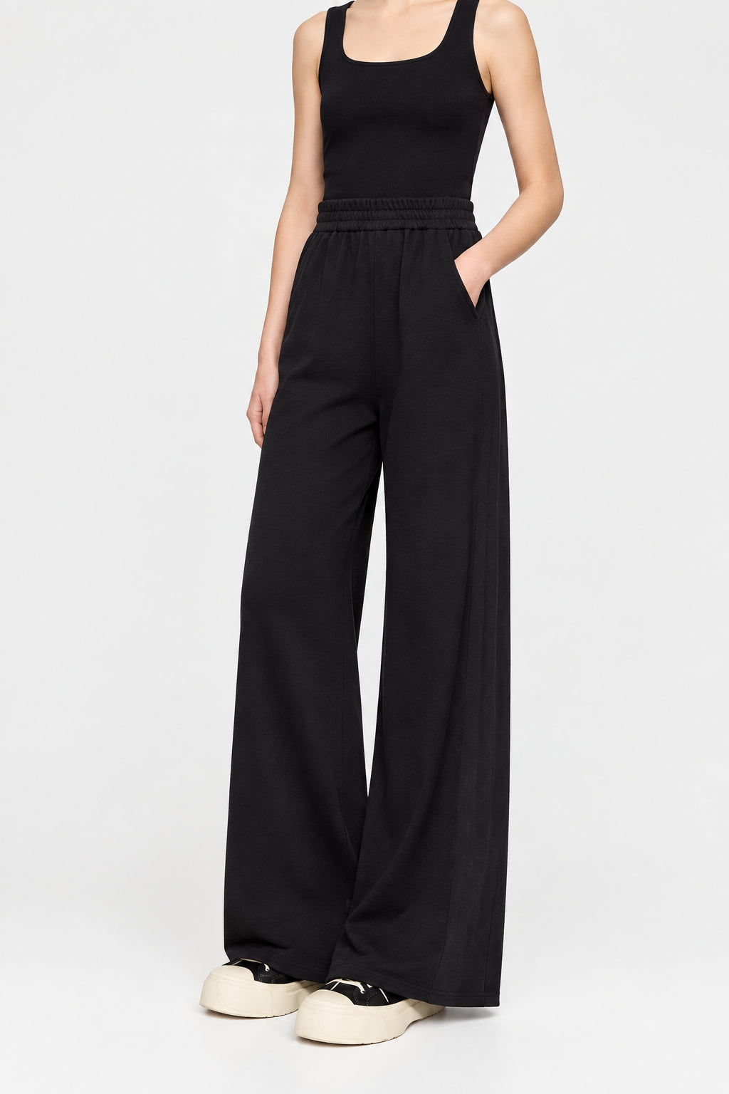 Women's Minimalist Wide Leg Pants - Elastic Waist Casual Trousers