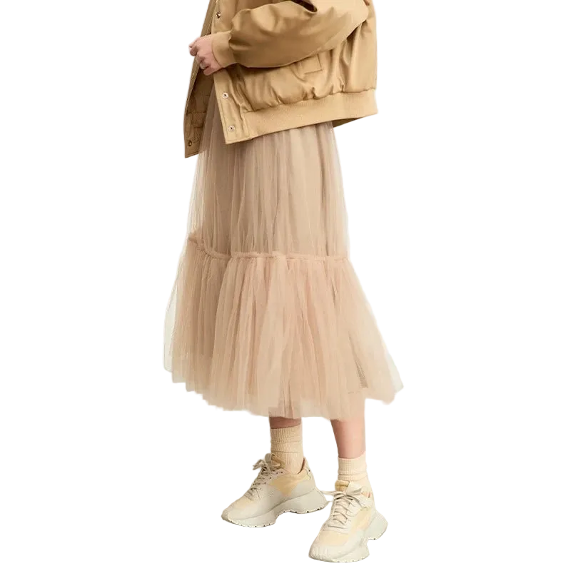 Women's Mesh Pleated Mid-Length Skirt - Romantic Autumn Tutu