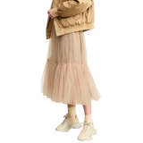 AMII Women's Mesh Pleated Mid-Length Skirt - Romantic Tutu Streetwear