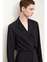 Women's Chiffon Long-Sleeve Shirt - Minimalist Blazer Collar Blouse