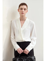 Women's Chiffon Long-Sleeve Shirt - Minimalist Blazer Collar Blouse
