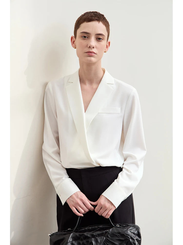 Women's Chiffon Blazer Collar Shirt - Loose French Niche Commuter Top