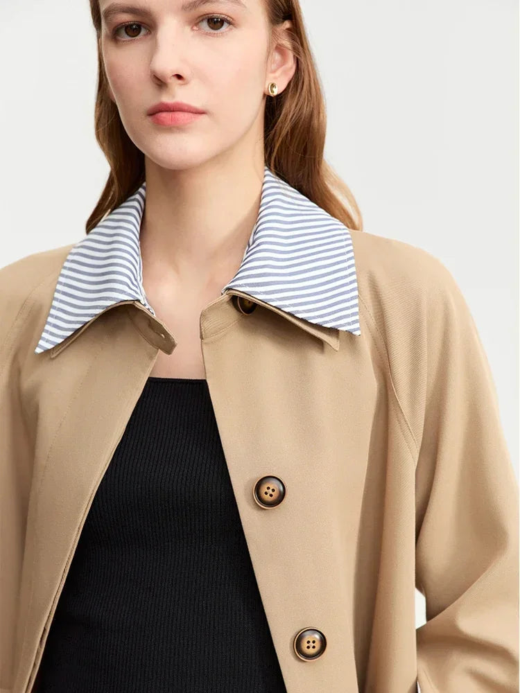 Women's Color Block Patchwork Trench Coat - Autumn Streetwear