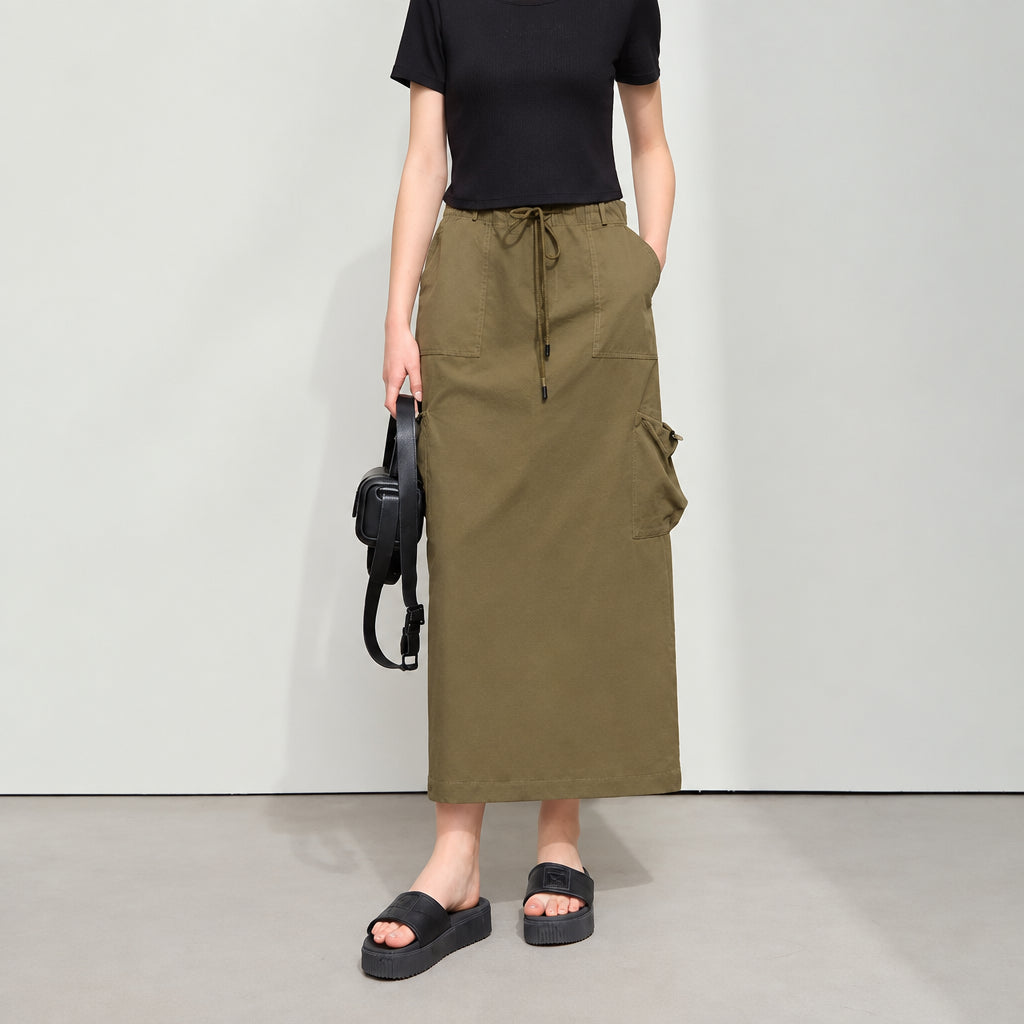 Minimalist Multi-Pocket Long Skirt - Casual Autumn Wear