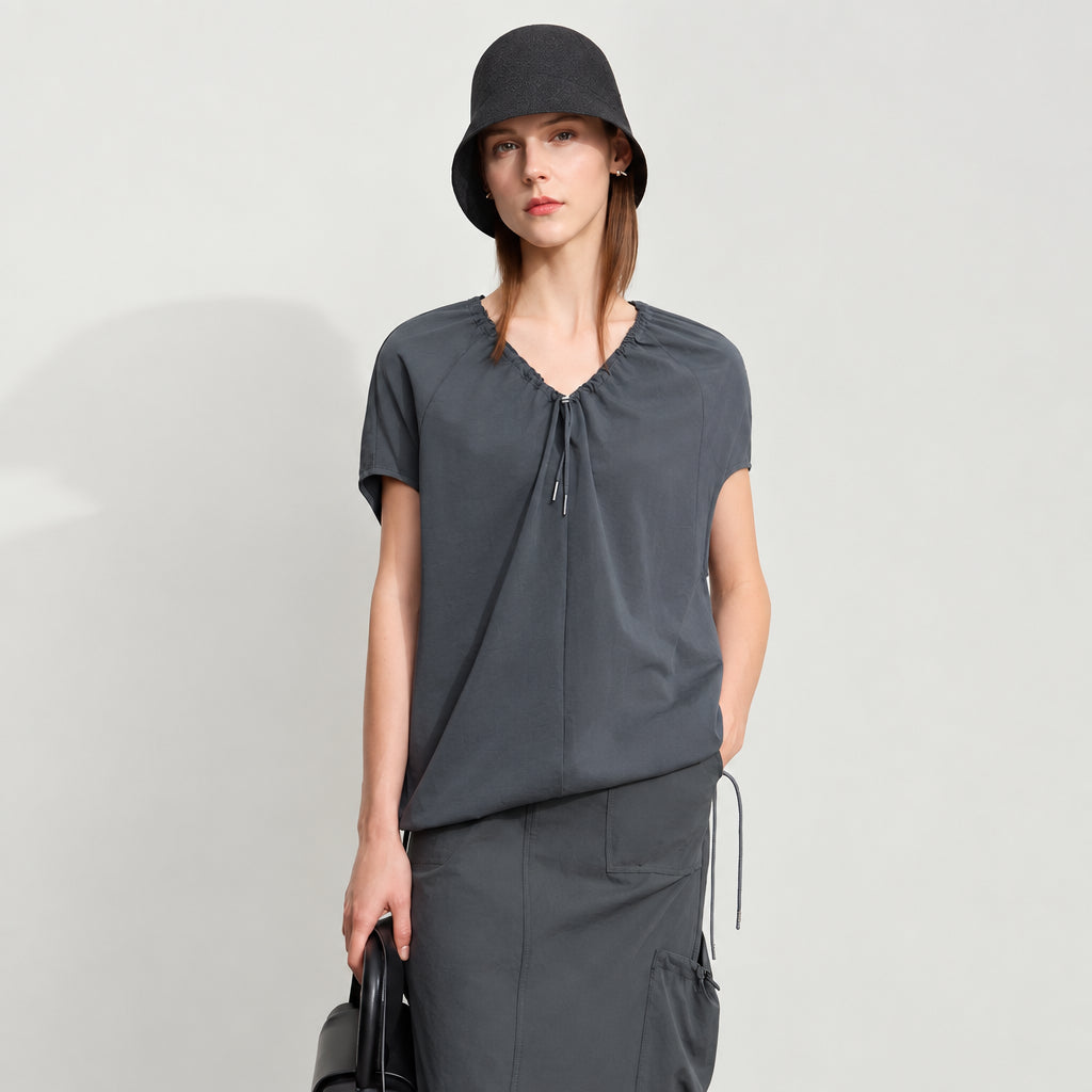 Women's Loose Cotton T-Shirt - Minimalist Summer Raglan Top