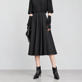 A-Line Midi Skirt - Elegant Office Casual Elastic Waist Skirt