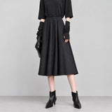 Midi A-Line Skirt - Elegant Office Lady Casual Bottoms