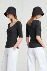 Women's U-Neck Knit Top - Minimalist Slim Fit Summer Blouse