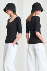 Women's U-Neck Hollow Knit Top - Minimalist Summer Commuter Slim Fit