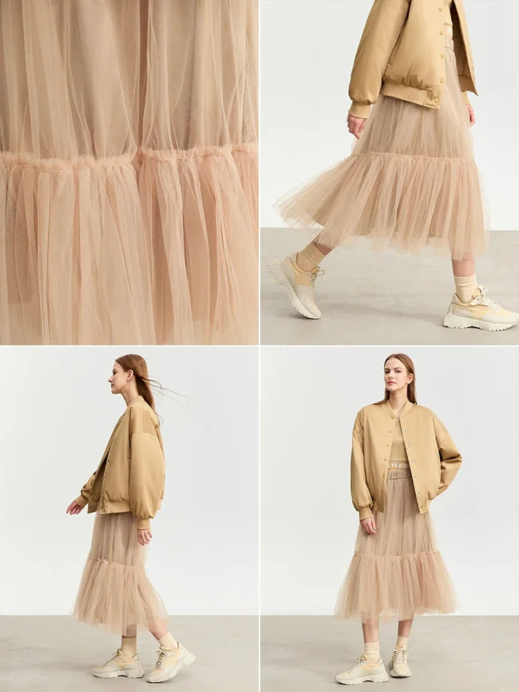 Women's Mesh Pleated Mid-Length Skirt - Romantic Autumn Tutu
