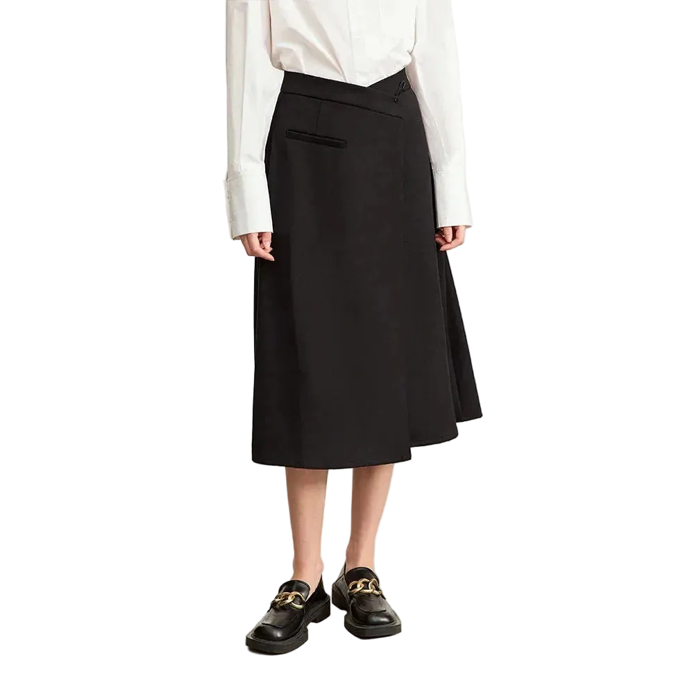 Women's Minimalist A-Line Midi Skirt with Pockets - Office Wear