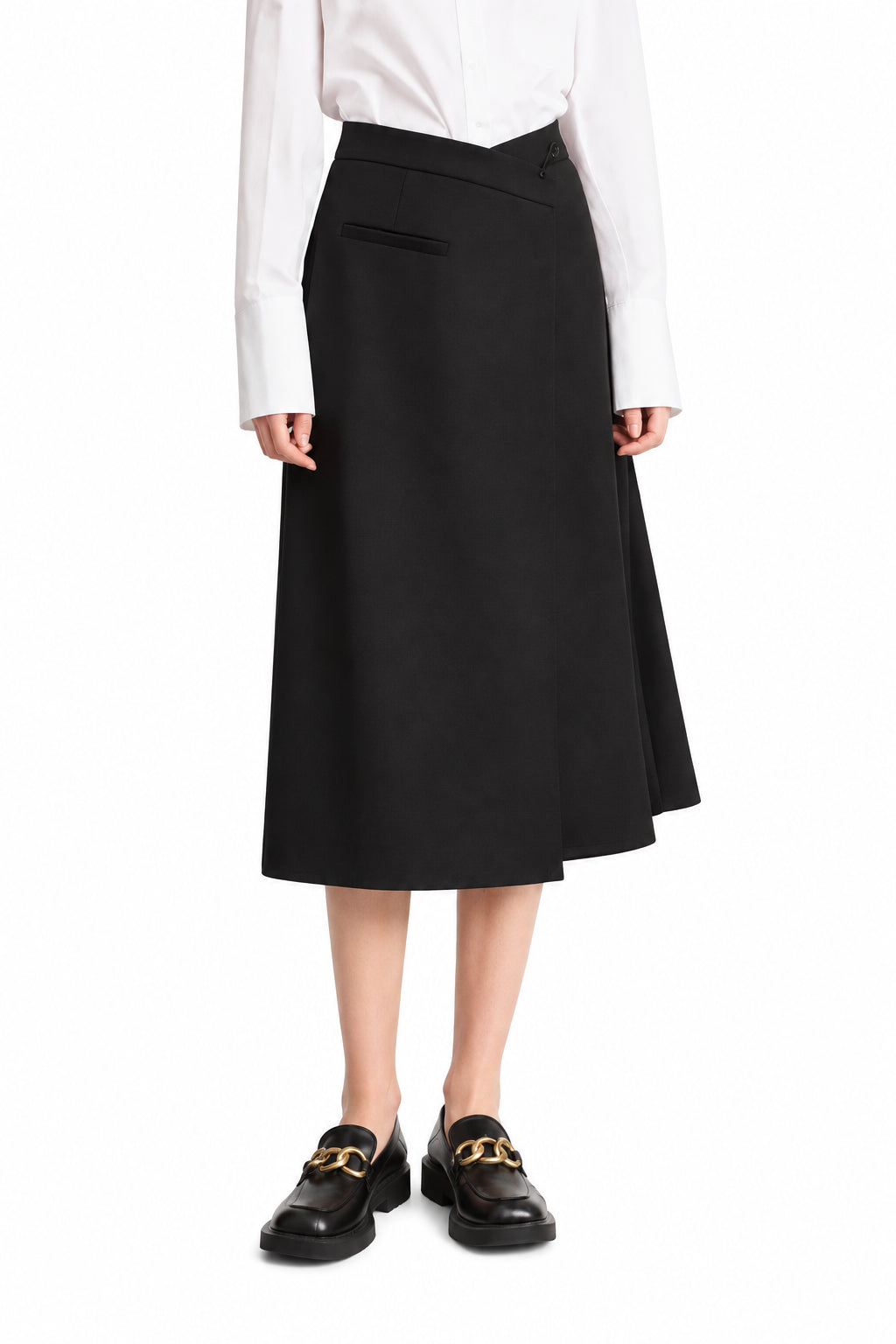 Minimalist A-Line Midi Skirt with Slit & Pockets - Office Wear