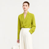 Women's Chiffon Long-Sleeve Shirt - Minimalist Blazer Collar Blouse