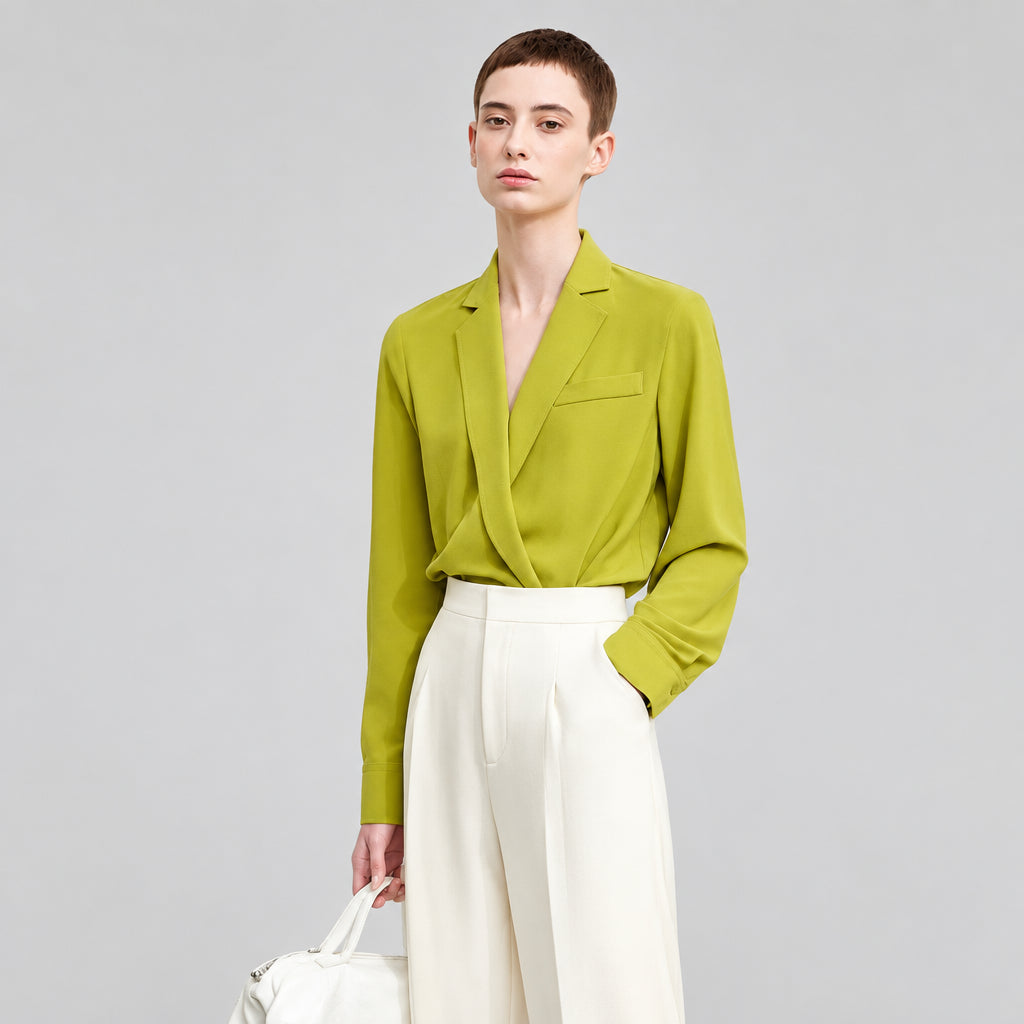 Women's Chiffon Blazer Collar Shirt - Loose French Niche Commuter Top