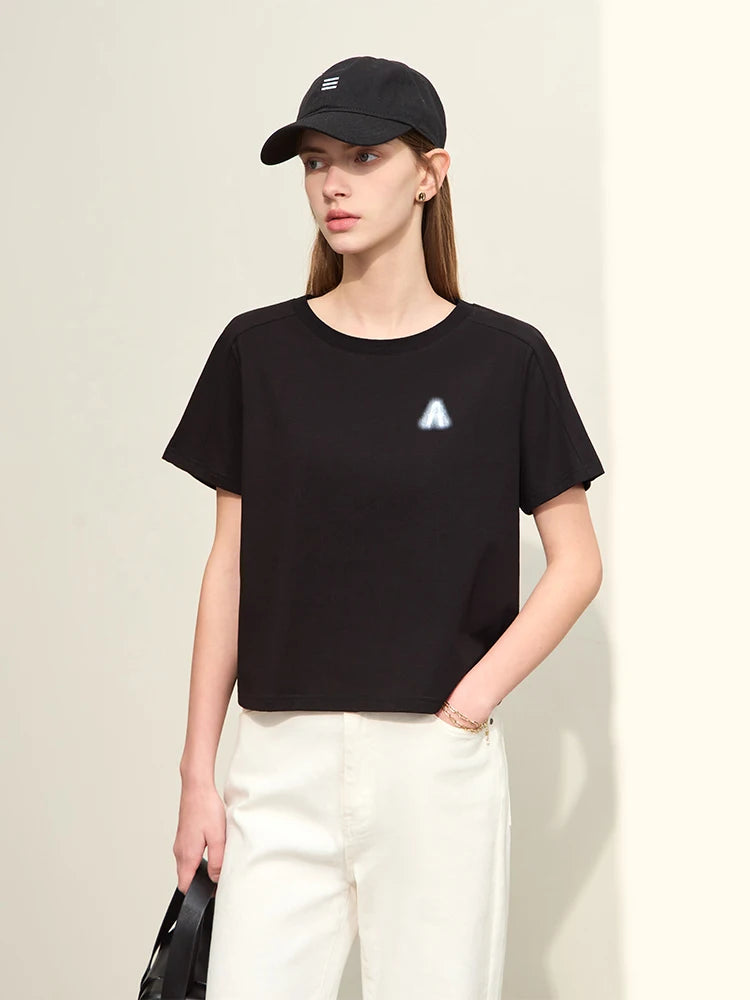 Women's Minimalist Loose Letter Print T-Shirt - Casual Summer Tee