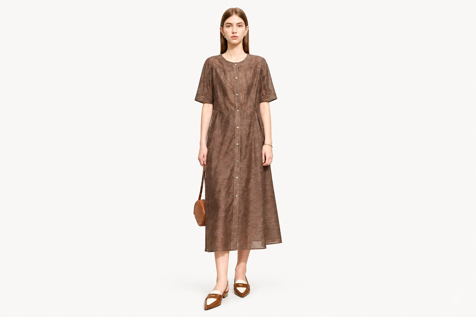 Elegant Jacquard Belted Long Dress - Minimalist Summer Style