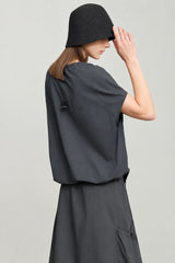 Women's Minimalist Cotton T-Shirt - Adjustable Neckline Summer Top
