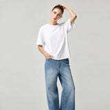 Women's Cotton Letter Print T-Shirt - Loose Drop Shoulder Top