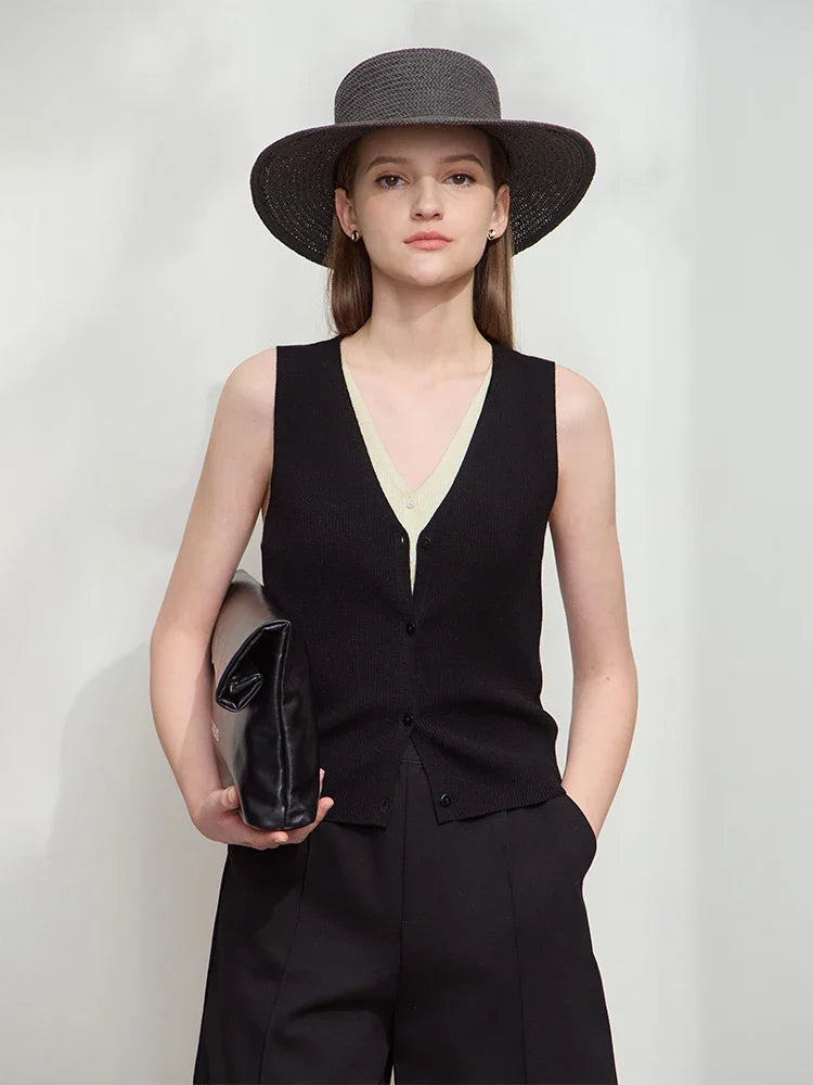 Minimalist V-Neck Vest - Autumn False Two-Piece Layering Top