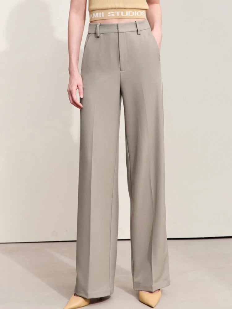 Women's Straight Leg Office Trousers - Minimalist Autumn Casual Pants