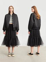 AMII Women's Mesh Pleated Mid-Length Skirt - Romantic Tutu Streetwear