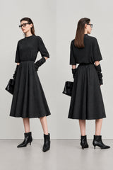 A-Line Midi Skirt - Elegant Office Casual Elastic Waist Skirt