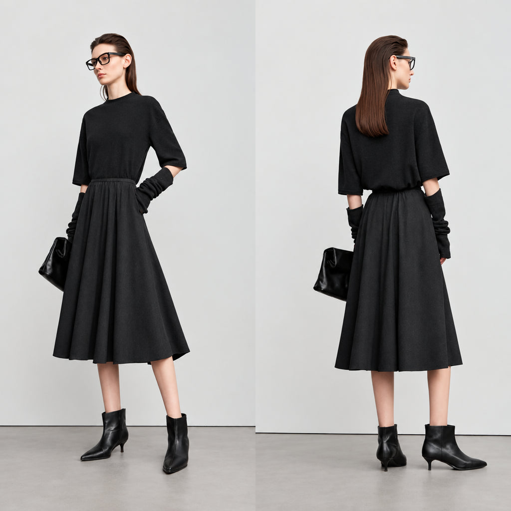 Midi A-Line Skirt - Elegant Office Lady Casual Bottoms