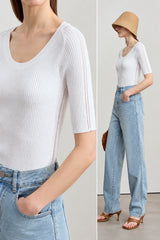 Women's U-Neck Knit Top - Minimalist Slim Fit Summer Blouse