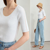Women's U-Neck Hollow Knit Top - Minimalist Summer Commuter Slim Fit