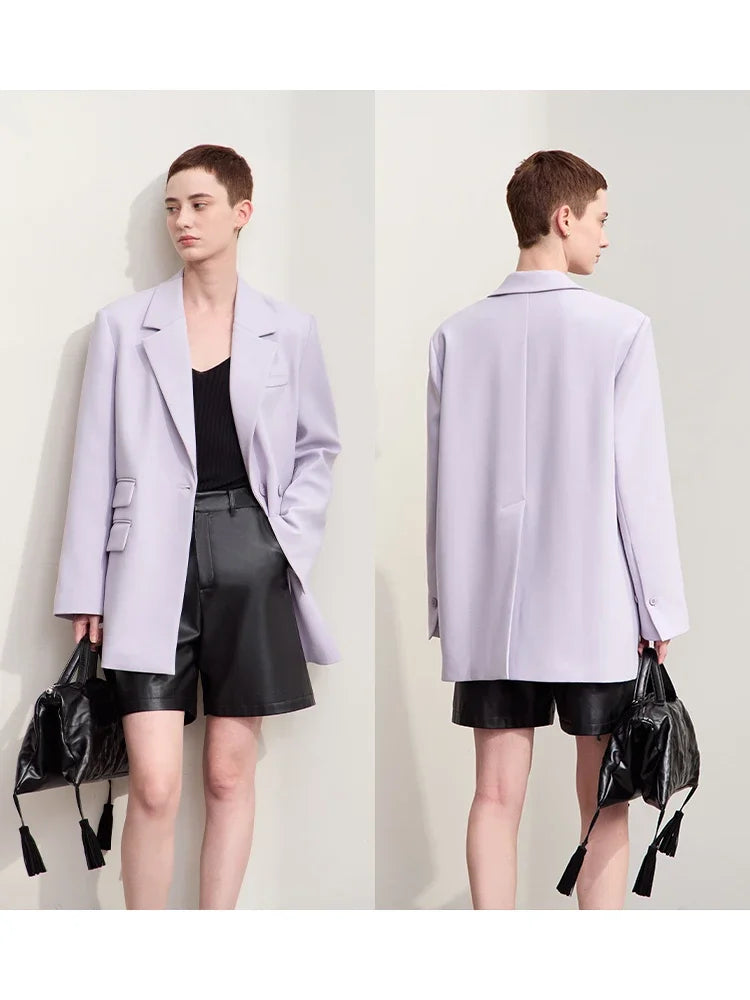 Women's Double Buckle Mid-length Blazer - Versatile Office Jacket