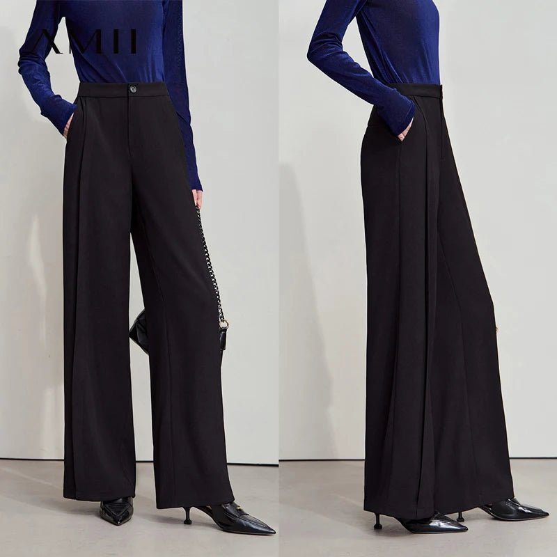 Women's Wide Leg Office Trousers - Minimalist Slim Waist Pants