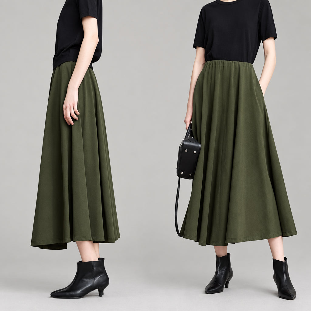 Cotton Knitted A-Line Midi Skirt - Elegant Autumn Fashion