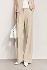Women's Pleated Wide Leg Pants - Minimalist Belted Casual Trousers