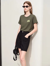 Women's Minimalist Cotton Denim Shorts - Retro Folded Edge Summer Style