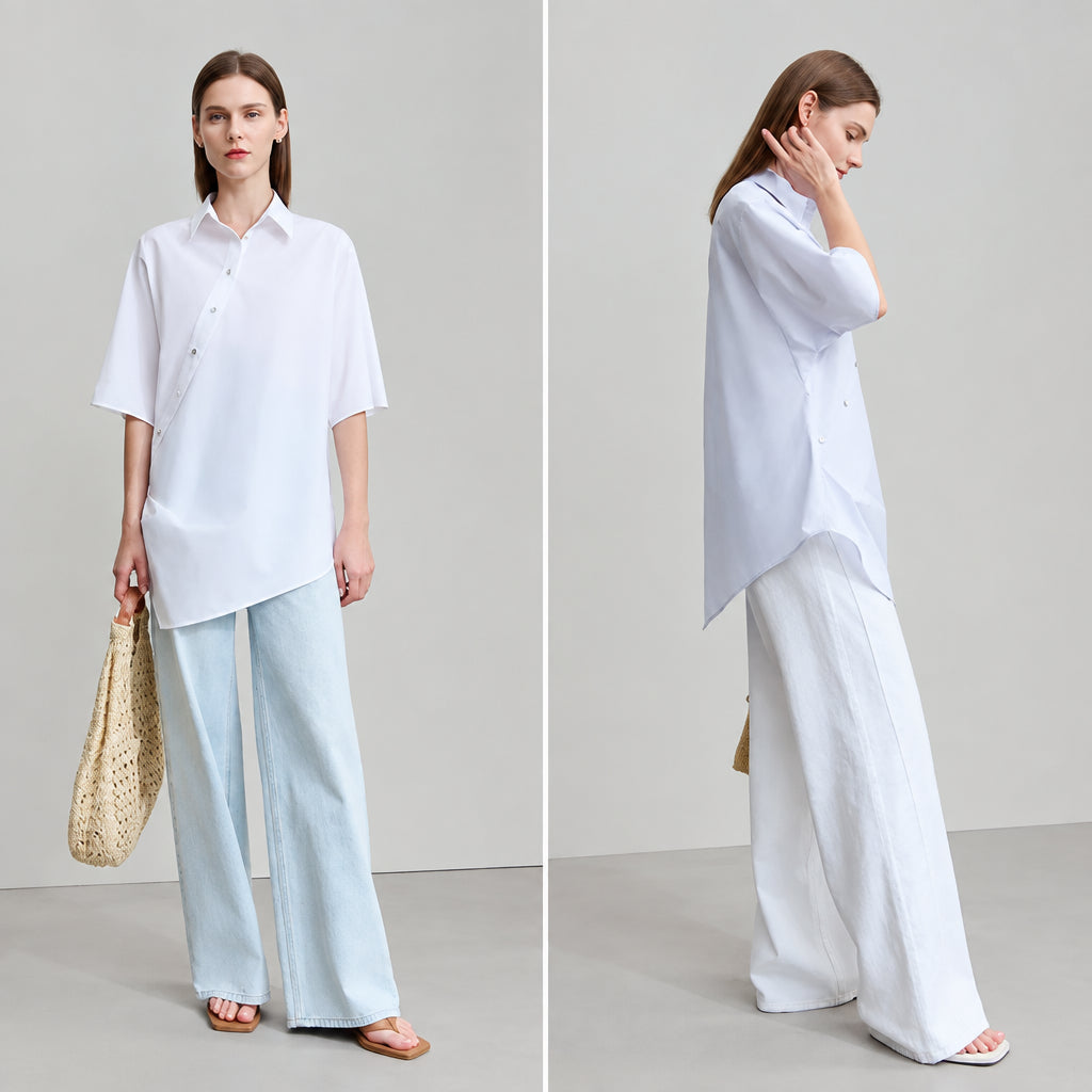 Women's Batwing Sleeve Office Blouse - Summer Oblique Lapel Shirt