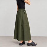 Women's Military Green A-Line Pleated Skirt - Casual Summer Style