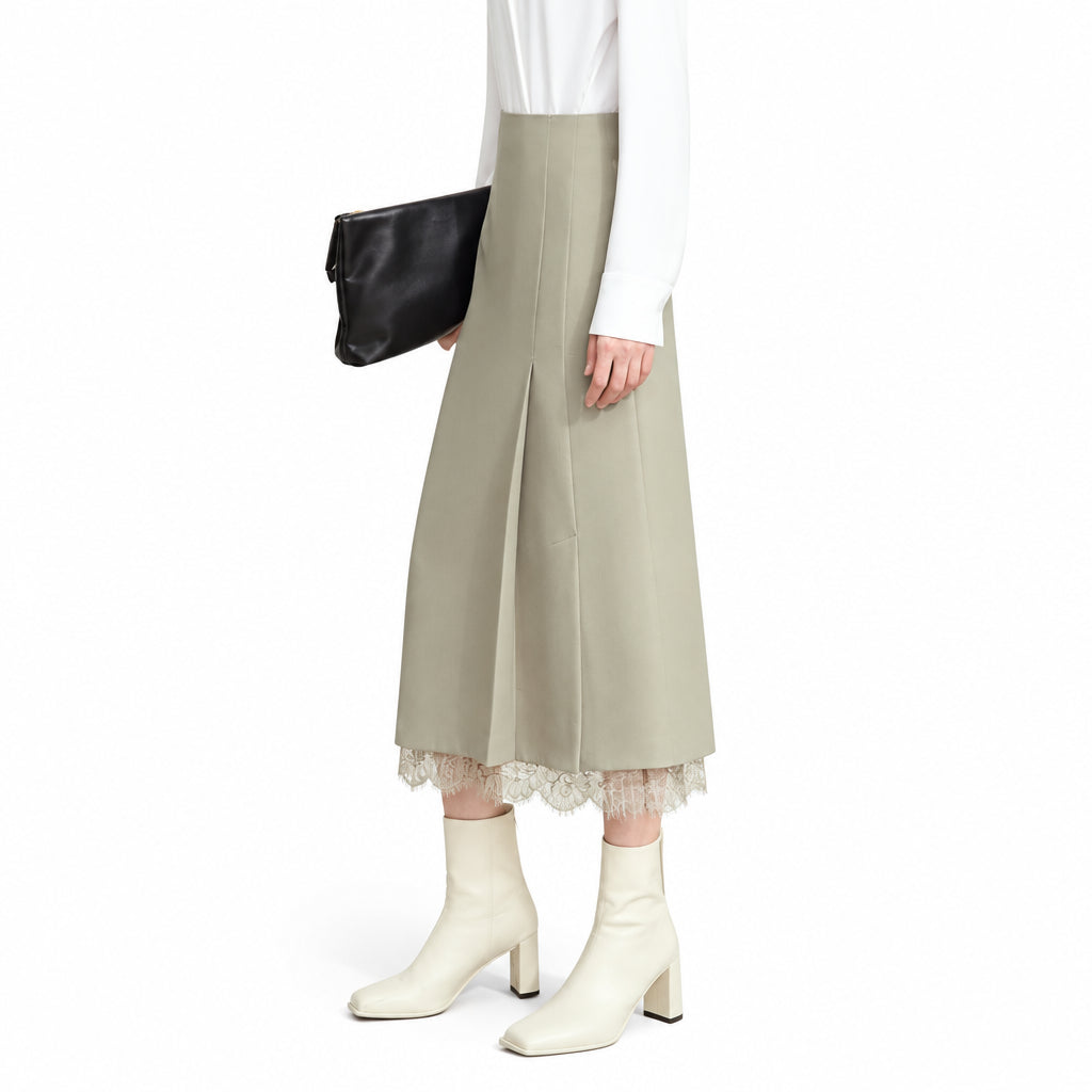 Women's Retro A-Line Pleated Skirt - Elegant Patchwork Design