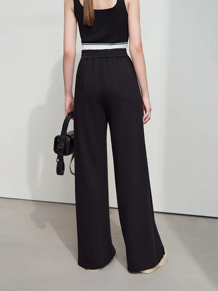 Women's Wide Leg Minimalist Pants - Casual Elastic Waist Trousers