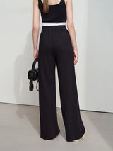 Women's Wide Leg Minimalist Pants - Casual Elastic Waist Trousers