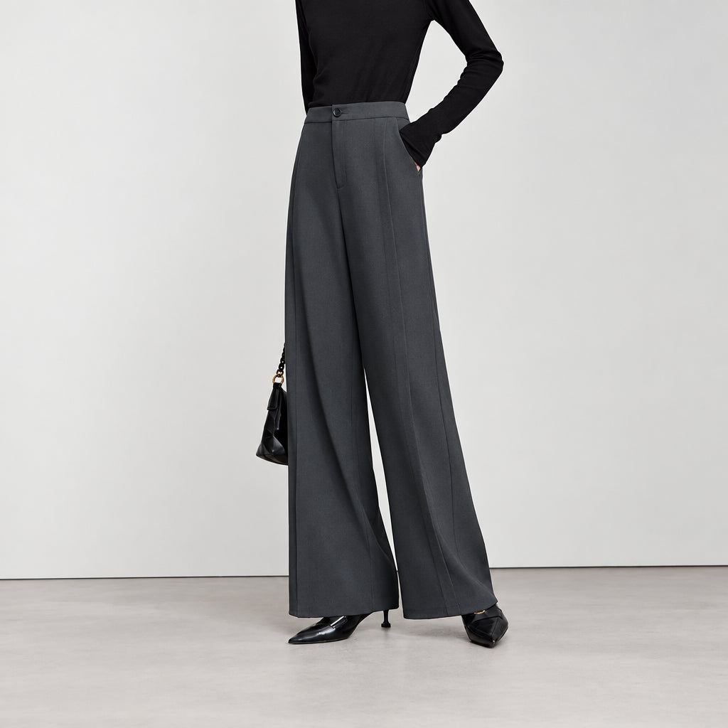 Women's Wide Leg Office Trousers - Minimalist Slim Waist Pants